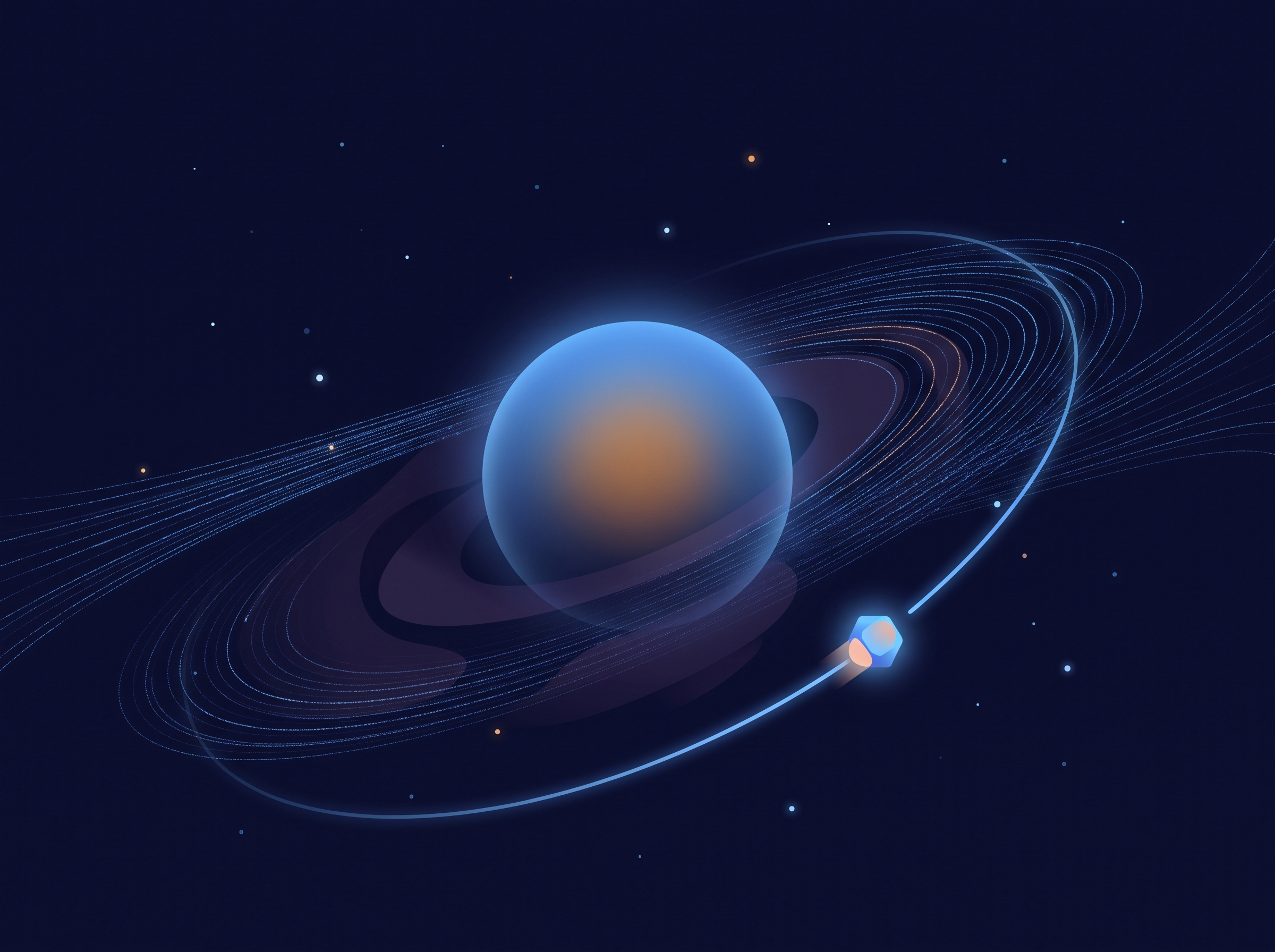 A glowing sphere subtly shadowing the flow of faint particle streams around it, with a smaller glowing object drawn inward toward it along the resulting imbalance.